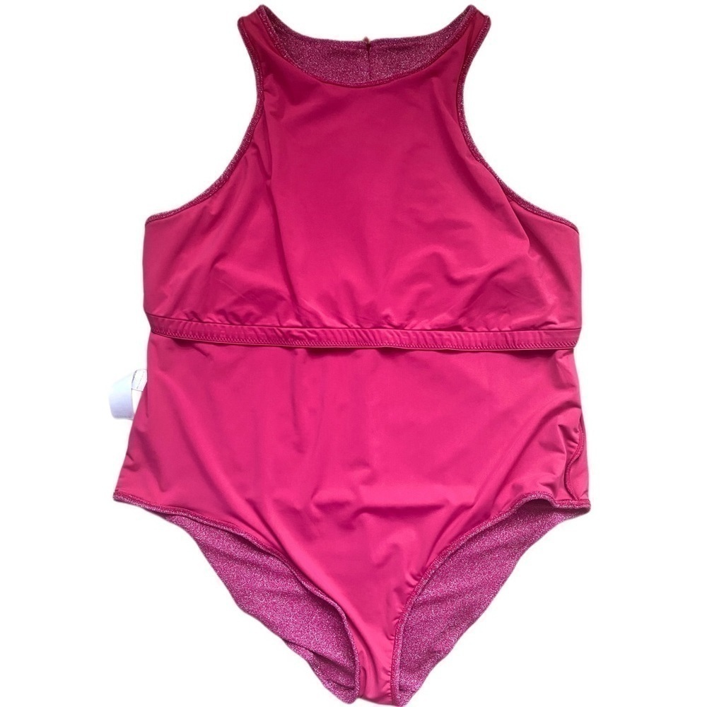 GOOD AMERICAN Hawaiian Pink Sparkle Racerback One Piece Swimsuit Size 7(4XL) NWT - Picture 7 of 11